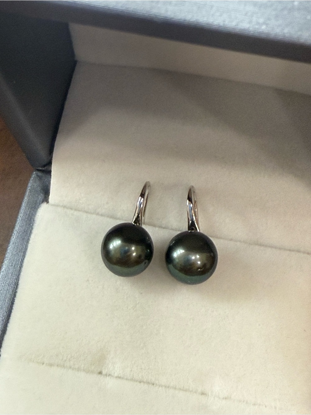 Tahitian Peacock Green Round Pearl Drop Earrings S925 Silver High Heel Backing